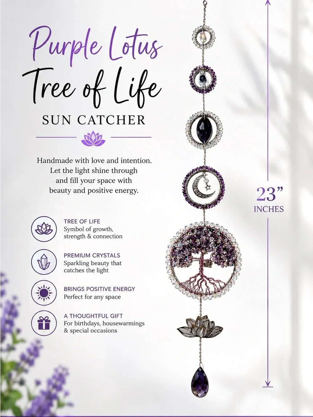 Purple Lotus Crystal Tree of Life Sun Catcher